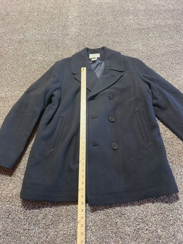 LL Bean Men Jacket Large Tall LT Black Navy Anchor Pea Coat Italy Excellent WOOL - Picture 9 of 17