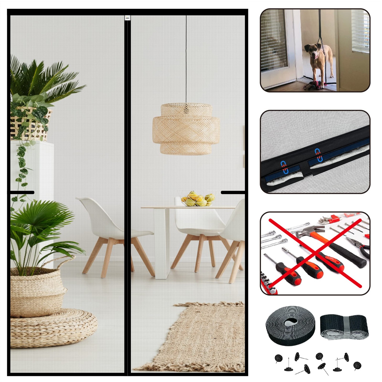 36x80 Magnetic Screen Door with Self-Closing Fiberglass Mesh for Mosquito Protection