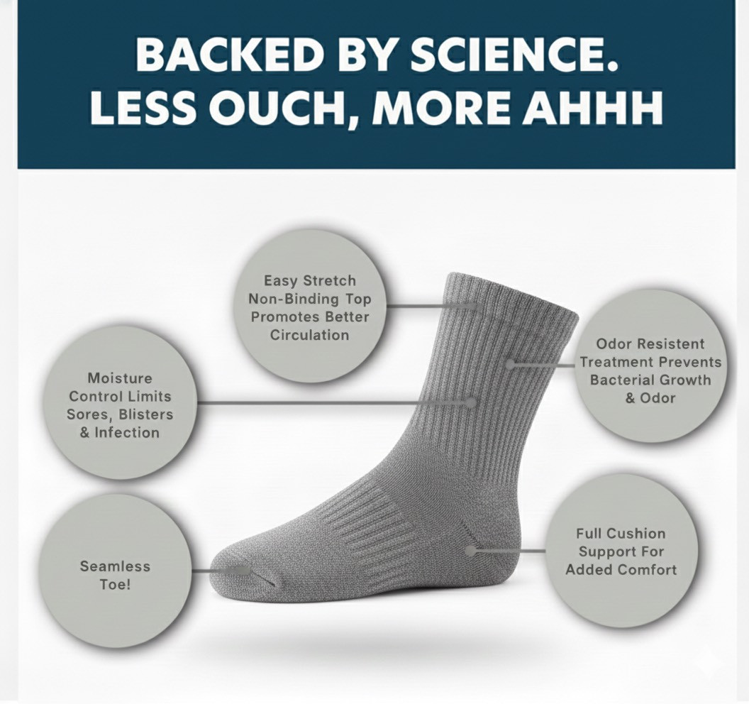 Premium Diabetic Crew Socks Non-Binding Cotton Circulatory Socks 3-12 Pairs