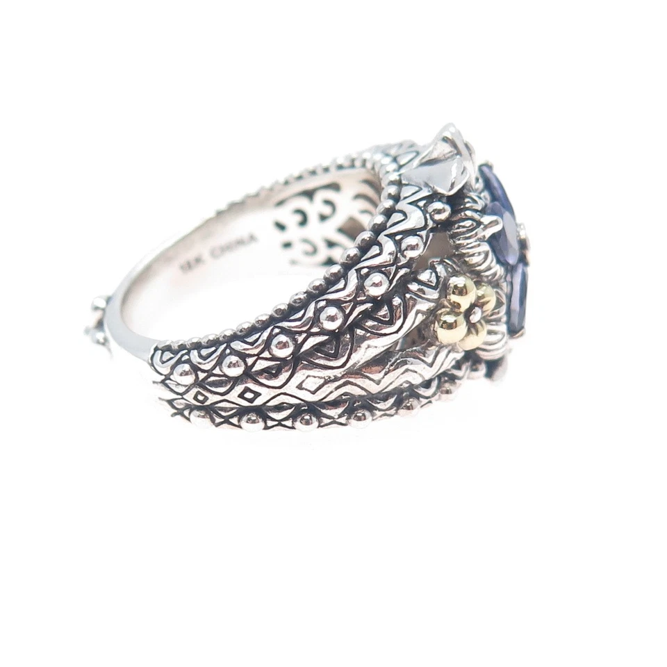 Anillo BARBARA BIXBY Oro 18K Plata Esterlina Topacio Blanco Real e Iolita Talla 8.25 Foto 4 de 4