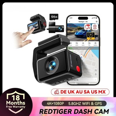 4k Dash Cam Front and Rear Drive Recorder GPS& 5G WiFi Touch Screen Night Vision