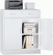 Metal Storage Cabinet, 90cm Locking Storage Cabinet with Doors, Steel Storage...