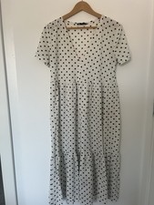Zara White Polka Dot Tiered Maxi Dress Size Small V-Neck 