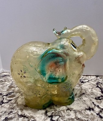 Vintage Clear Plastic Melamine Resin Elephant Piggy Bank Pink Blue Green Floral