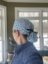 Watermelon blue pony tail ponytail scrub surgical surgery hat OR cap womens