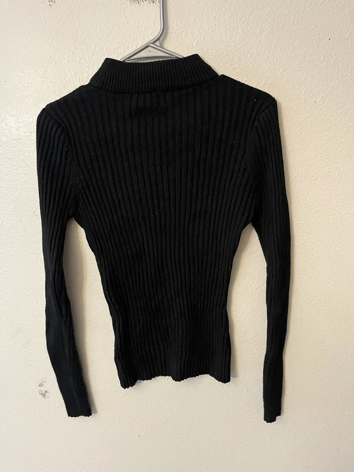 Vintage Y2K Bebe Ribbed Sweater Size L Black Tight Mock Neck - Image 3 of 4