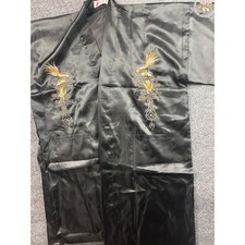 Laogudai Kimono Robe Womens One Size Black Satin Embroidered Dragon