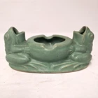 Vintage McCoy Double Frog Ashtray Green Glaze Art Pottery Mid Century