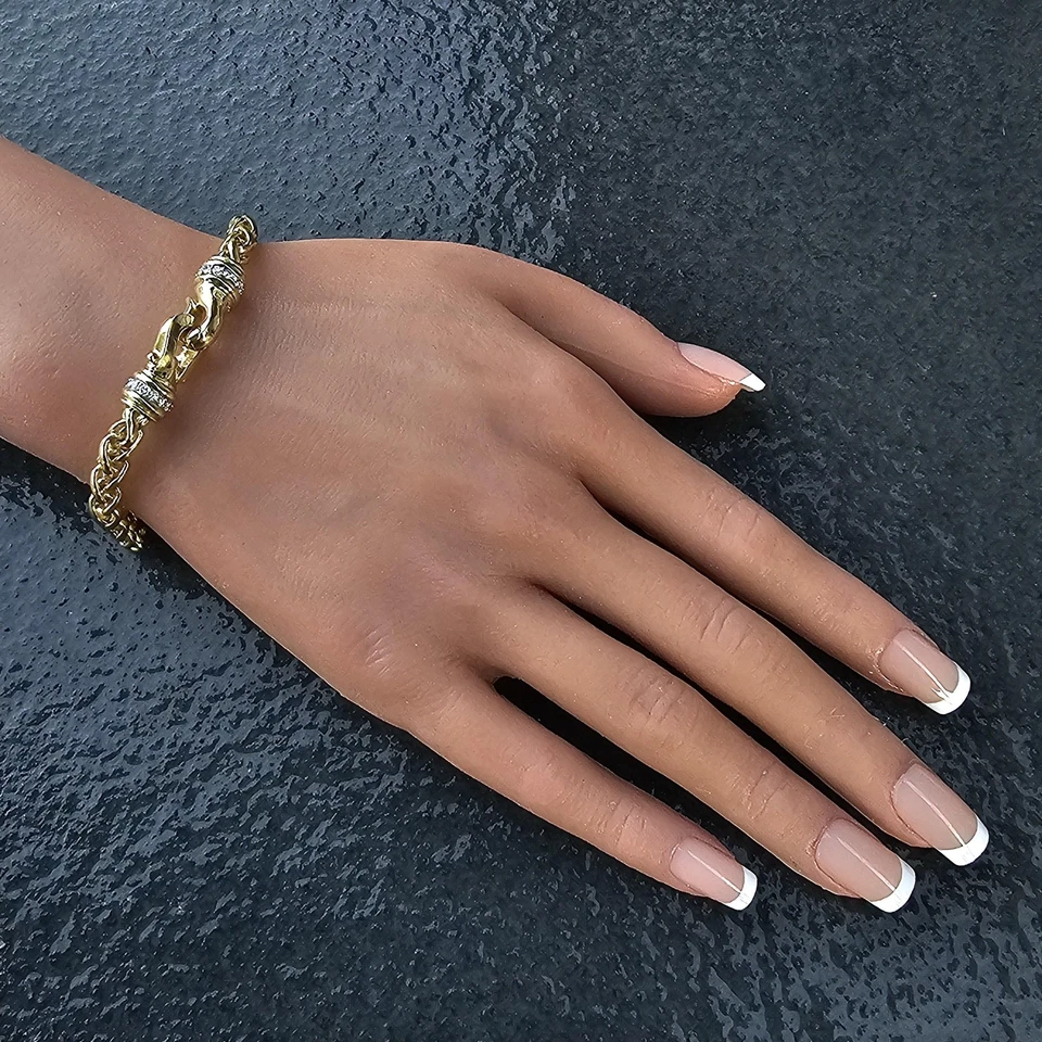 Brazalete Cadena Trigo David Yurman Oro Amarillo 18k Diamantes Hebilla 38.1g 7.5" Foto 2 de 4