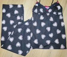Betsey Johnson Intimates 2 Pc Camisole Pajama Set Black w/ Cream Hearts Sz: MED