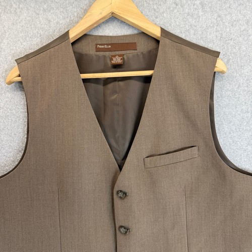 Perry Ellis Mens Brown Waistcoat Vest Suit Formal Office Business Size Large - Picture 2 of 12