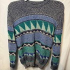 Vintage Sweater Reed St James Men's Large Blue Green Diamond Knit 80s  — photo 1