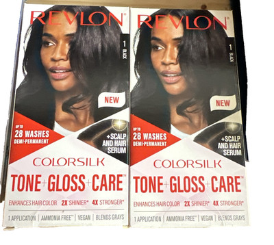 2 Revlon ColorSilk Tone + Gloss + Care Demi Permanent Hair Color, Dye Kit  Black