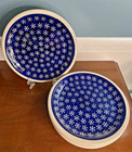 6 Boleslawiec Polish Pottery Snowflake Dinner Plate set 10 3/4" Blue