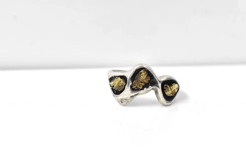 Vintage Sterling Silver & Raw Natural Gold Nugget Ring SZ 6.75