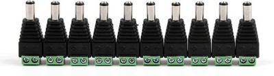 Areyourshop 10 Pcs 5.5mm x 2.5mm CCTV Camera DC Power Male Jack Black 