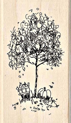NEW INKADINKADO DOODLE TREE RUBBER MOUNTED WOOD BLOCK STAMP FALL THANKS 60-00304