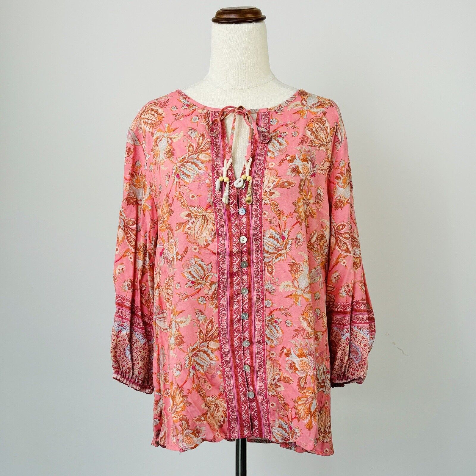 Iris Maxi Womens Top Blouse Floral Boho Oversize Pink Long Sleeve Size 16 NWT