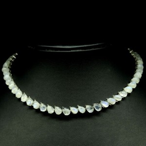 Authentic 925 Silver Blue Rainbow Moonstone Necklace 16" White Gold Plated