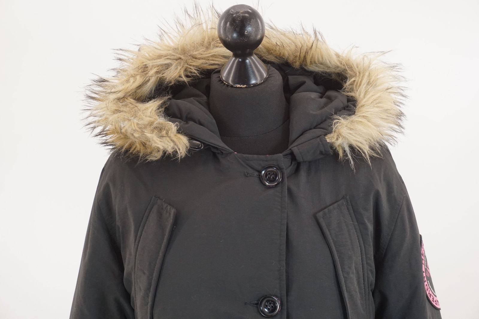 Superdry Womens Down Jacket M Solid Black Lined H… - image 3