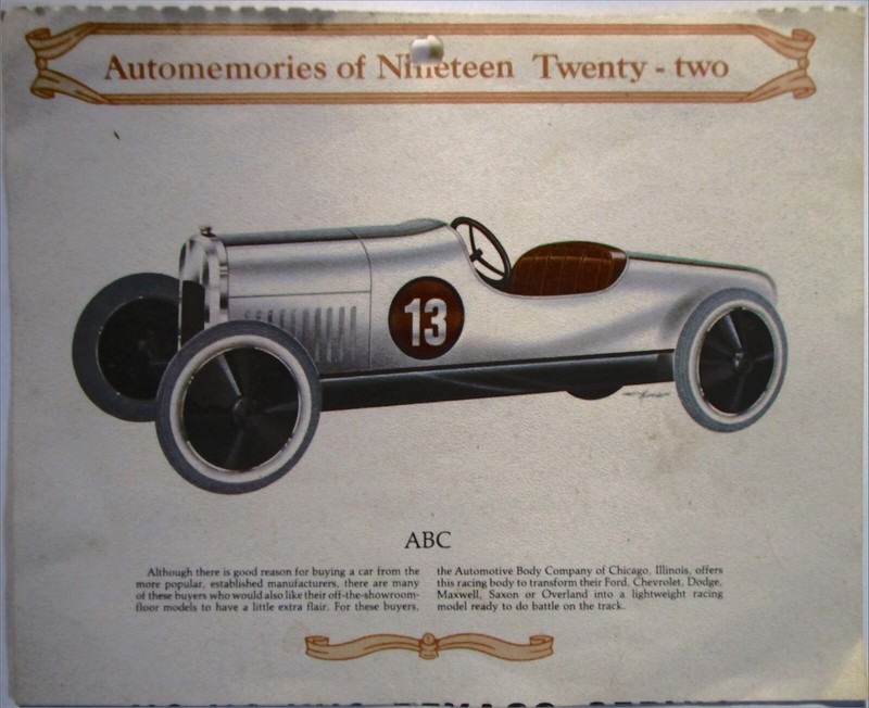 1922 ABC Roadster calendar car print (white, no top)