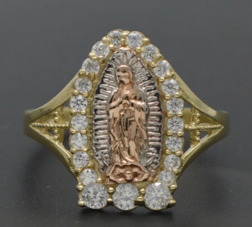 10Kt Tri Color Gold Womens Round Cubic Zirconia Lady Of Guadalupe Religious Ring - Picture 2 of 4