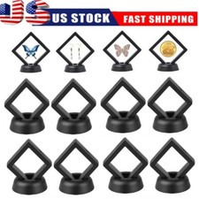 10Pcs 3d Floating Frame Holder Stand Box Clear Jewelry Ring Coin Display Case US