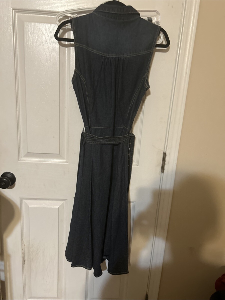 Womens Bandolino Dark Wash Sleeveless Denim Belted Button Down Dress - Sz 8  A22 | eBay