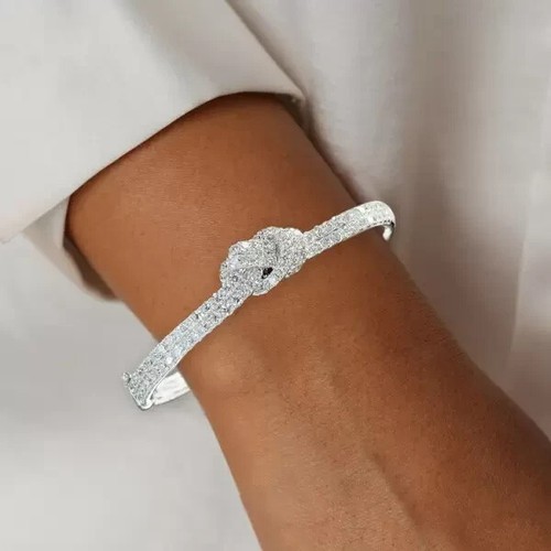 6 kt Rundschliff Lab Created Saphir Teo Reihe Knoten Armband 14k Weißgold Finish - Bild 4 von 9
