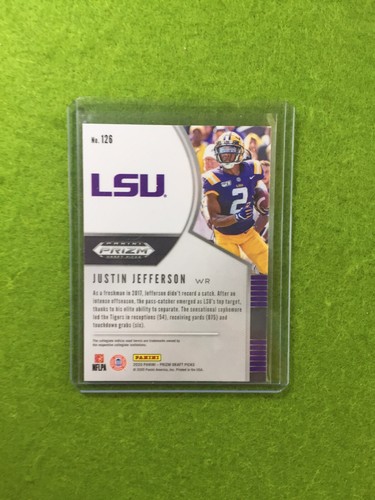 JUSTIN JEFFERSON PRIZM ROOKIE CARD JERSEY #2 LSU RC 2020 Panini Prizm DraftPicks - Picture 10 of 12