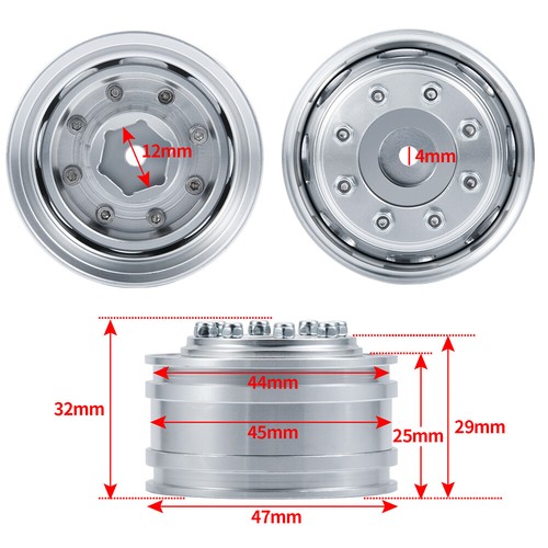 Front Metal Wheel Rims Rubber Tires For 1/14 Tamiya Trailer Tractor RC Truck Car - Picture 29 of 76