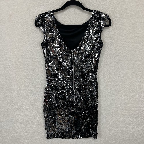 Speechless Pailletten Bodycon Minikleid Damen S Silber Schwarz Club Party Cocktail - Bild 2 von 12