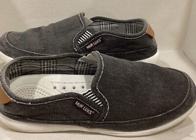 Mens Muk Luks Otto Black Canvas Slip-on Boat Shoes Sneaker Arch Support  Size 12