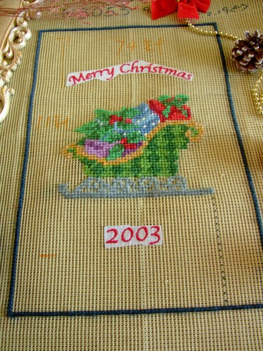 Christmas Theme Full Gifts Sleigh Preworked Needlepoint Canvas - Picture 3 of 3