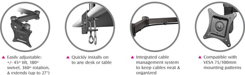 SIIG Articulating Triple Monitor Desk Mount - 13" to 27" (CE-MT0R12-S3) - Picture 3 of 4
