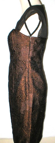 Womens NWT $798 Worth New York 4 Dress Copper Brown Chiffon Sheath Black Silk - Picture 4 of 12