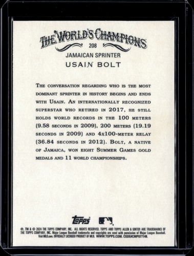 2024 Topps Allen & Ginter #208 Usian Bolt Base Card Jamaican Sprinter NM-MINT++ - Picture 2 of 2