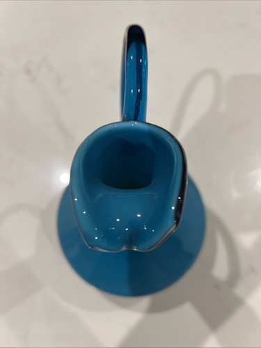 Vintage Empoli Italy Ewer Peacock Teal Art Glass Turquoise Pitcher Hand Blown - Picture 7 of 7