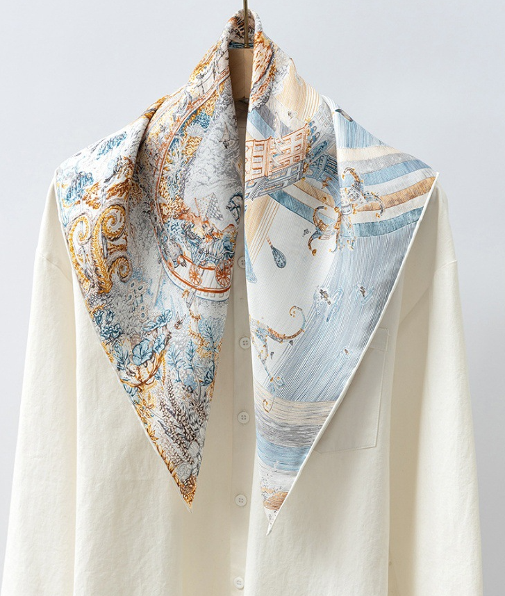 Pure 14 Momme Twill Silk Bandanna Scarf Wrap soar Print Square Shawl 65X65cm new