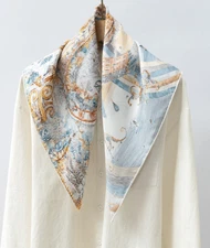 Pure 14 Momme Twill Silk Bandanna Scarf Wrap soar Print Square Shawl 65X65cm new