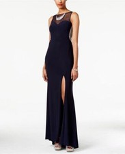 Blondie Nites Juniors' Embellished Illusion Side-Slit Gown Sz 3 Black