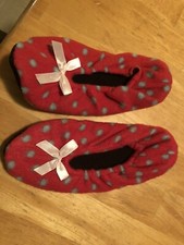 Girls Youth 1-3 Slippers Red W Gray Polka Dots Sz 2