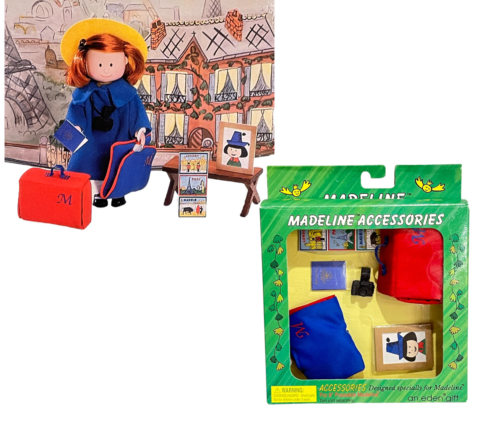 Eden Madeline Doll TRAVEL ACCESSORIES Suitcase Camera Passport Picture Postcards