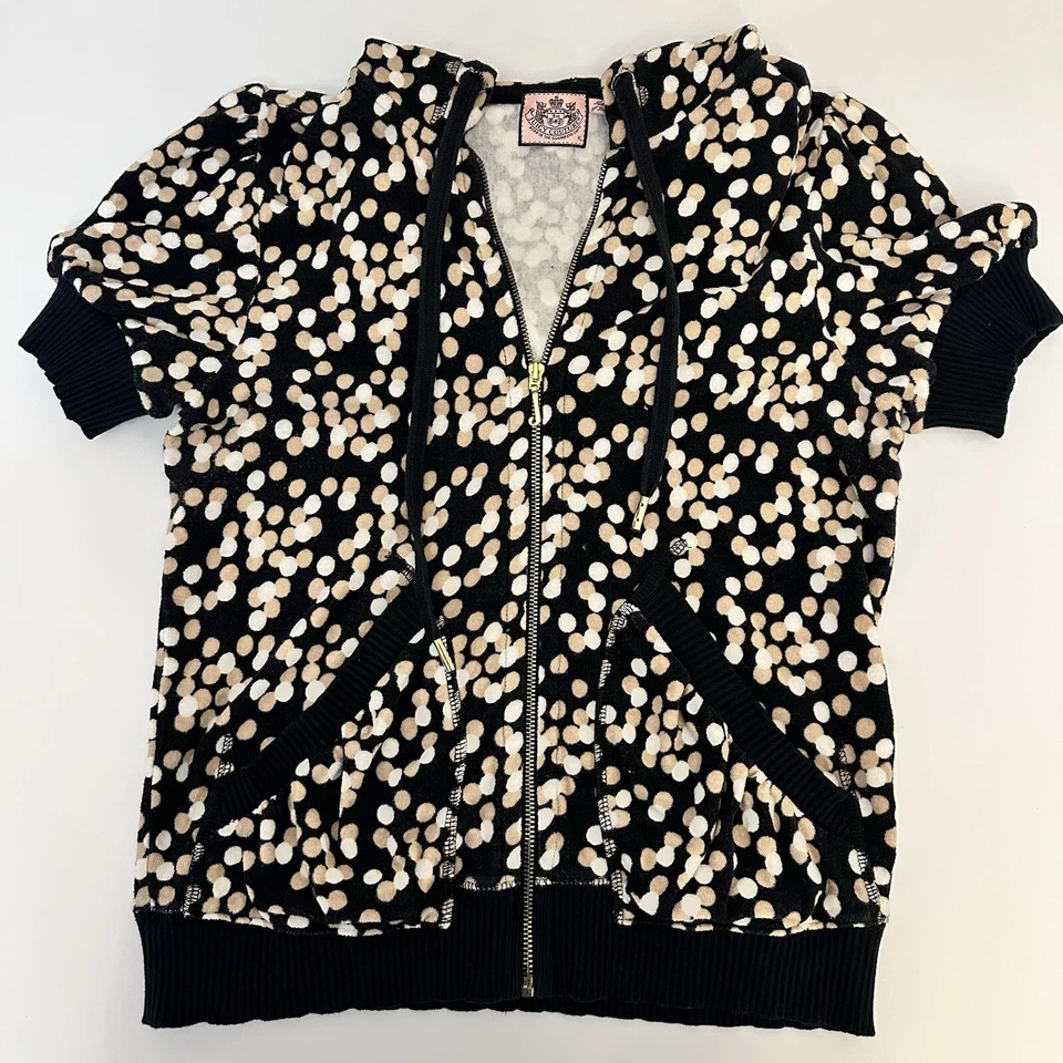 Sudadera con Capucha De Colección Juicy Couture Manga Corta Hecha en EE. UU. XL Paño de Terry Negro Tostado Foto 2 de 4