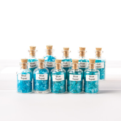10 Tumbled Blue Topaz Chips Mini Gemstone Bottles Rocks Gems Crystal Specimens
