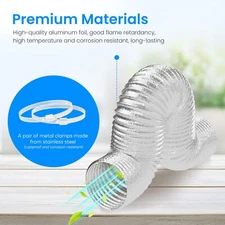 25 Ft Dryer Vent Hose Aluminum Flexible Non-Insulated with 2 Duct Clamps