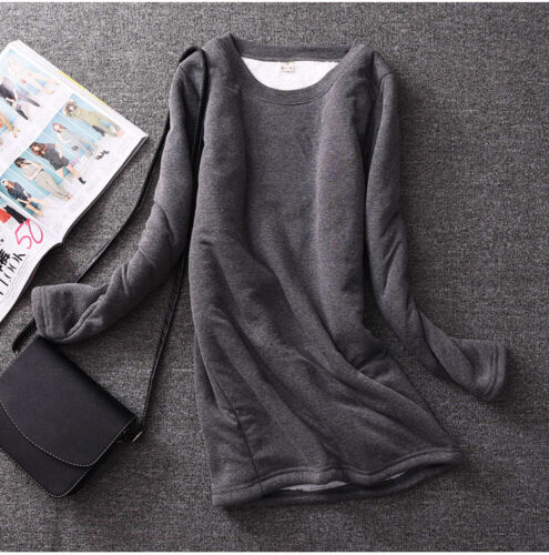 Women Ladies Fleece Lined Fit Slim Shirt Blouse Thick Warm Stretch Top Winter - Picture 14 of 14