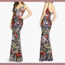 NWT$598 Mac Duggal [ 8 ] Floral Lace Embroidered Sweetheart Gown Black Red G1268