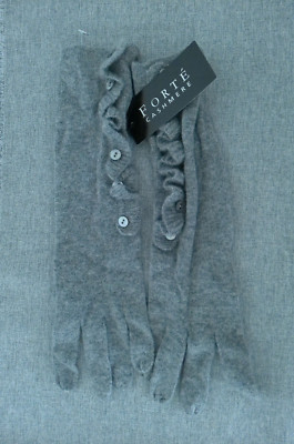 NWT Forte 100% Cashmere Gray 12.5''Long Gloves Button Ruffle Accents OS