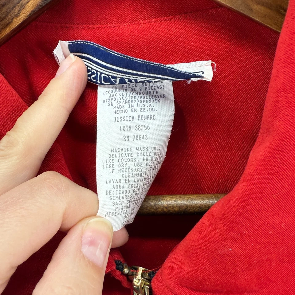 Jessica Howard Jacket Women 10 Red Geometric Full Zip Collared Long Sleeve - Image 4 of 4